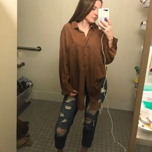 Brown oversized button up